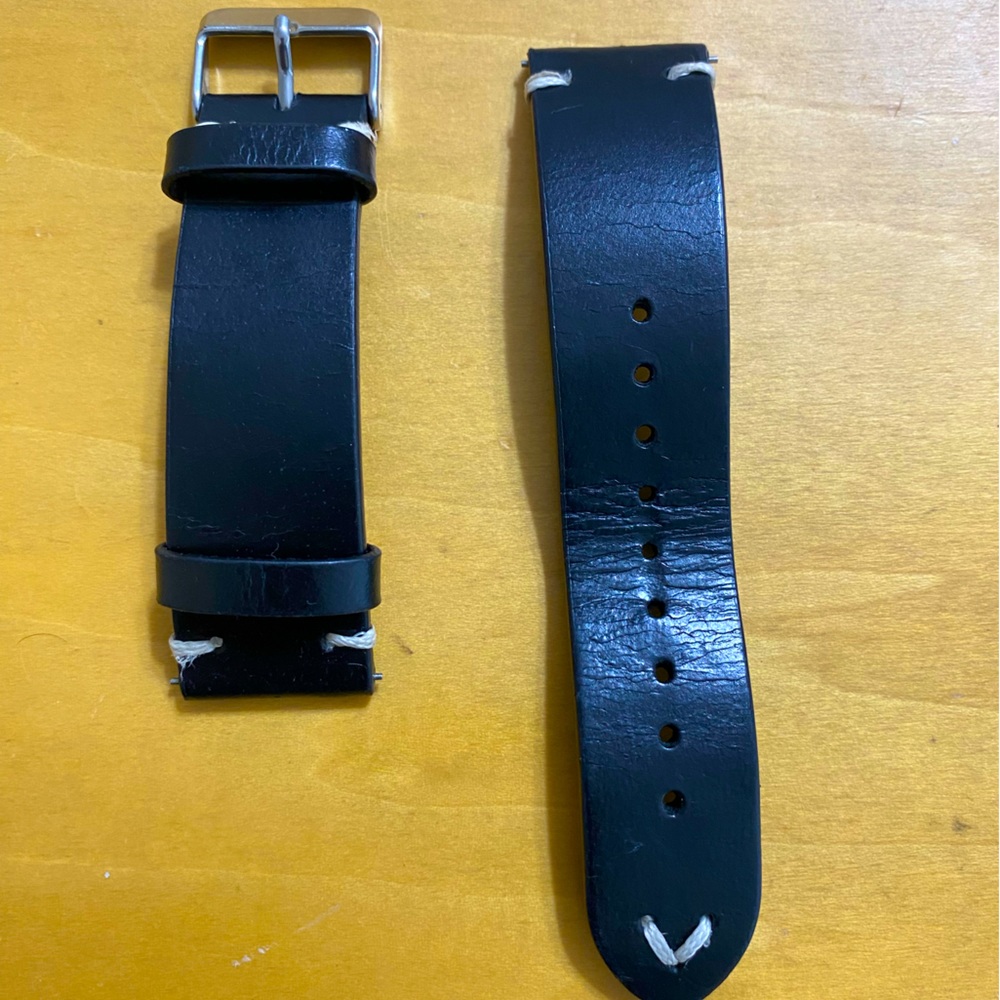 Oil Wax Leather Watch Strap 22mm Vintage Watch Band Black with quick release